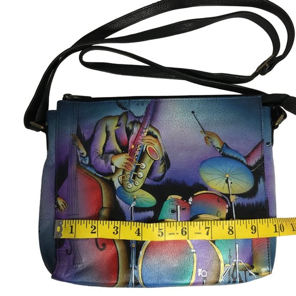 Anuschka NEVER USED Handpaint Leather Slim Crossbody Jazz Music Drum - Picture 5 of 12